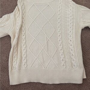 Cable Knit Crewneck Sweater in Cream - Women